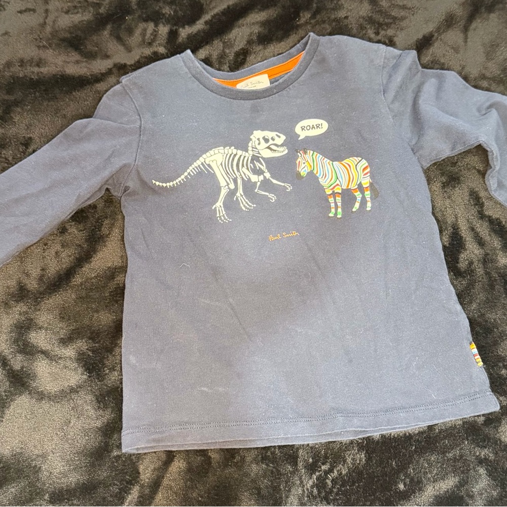 Paul Smith Kids Blue Roaring Dinosaur and Zebra Tee
